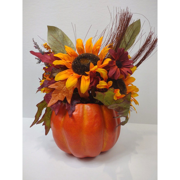 Fall Harvest Pumpkin Floral Thanksgiving Autumn Table Centerpiece Decor w Lid! - Picture 7 of 8
